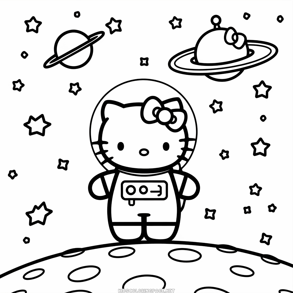 Astronaut hello kitty coloring page