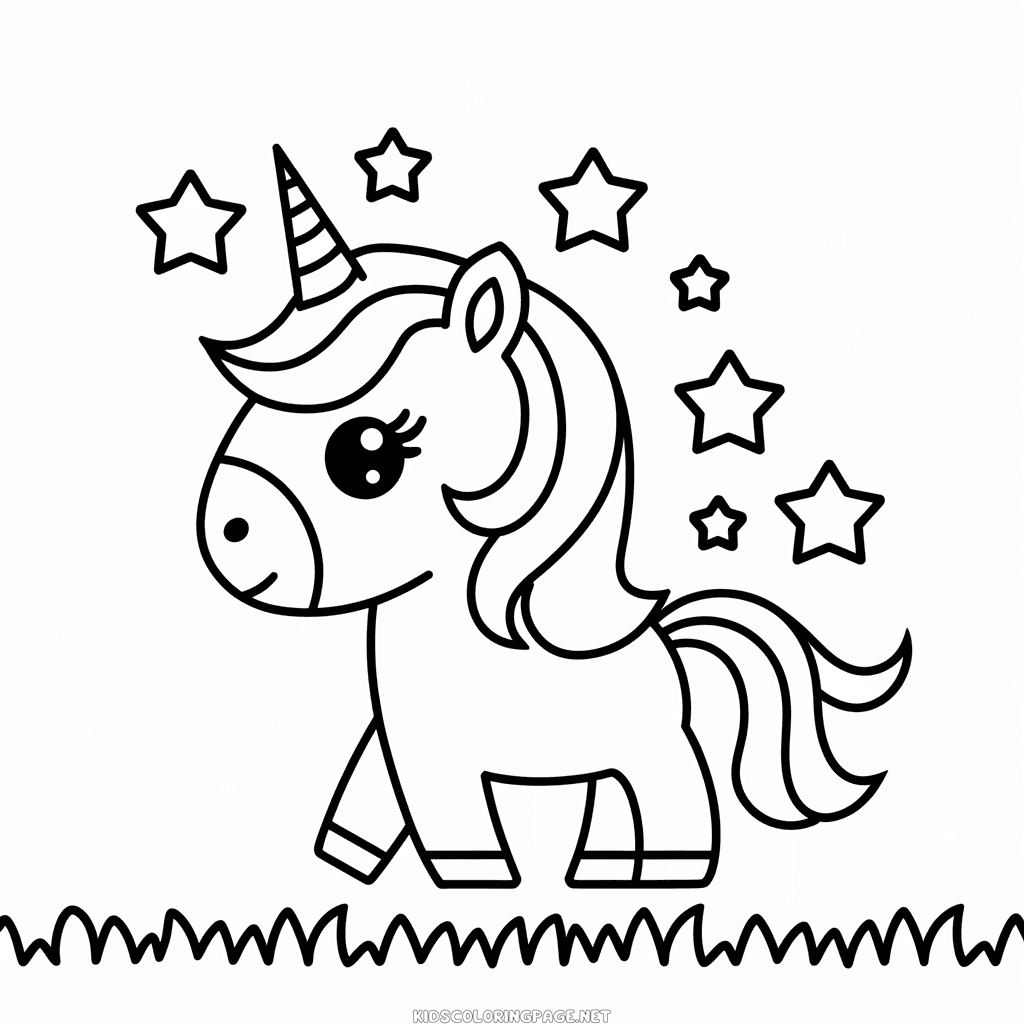 Baby Unicorn and stars coloring page