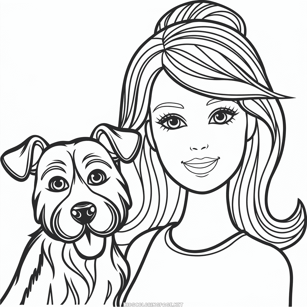 Barbie and her dog coloring page