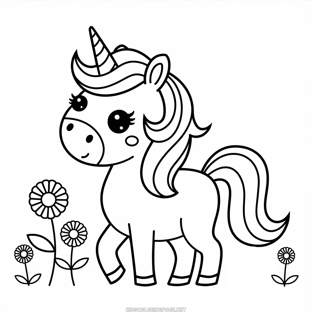Cute unicorn coloring page