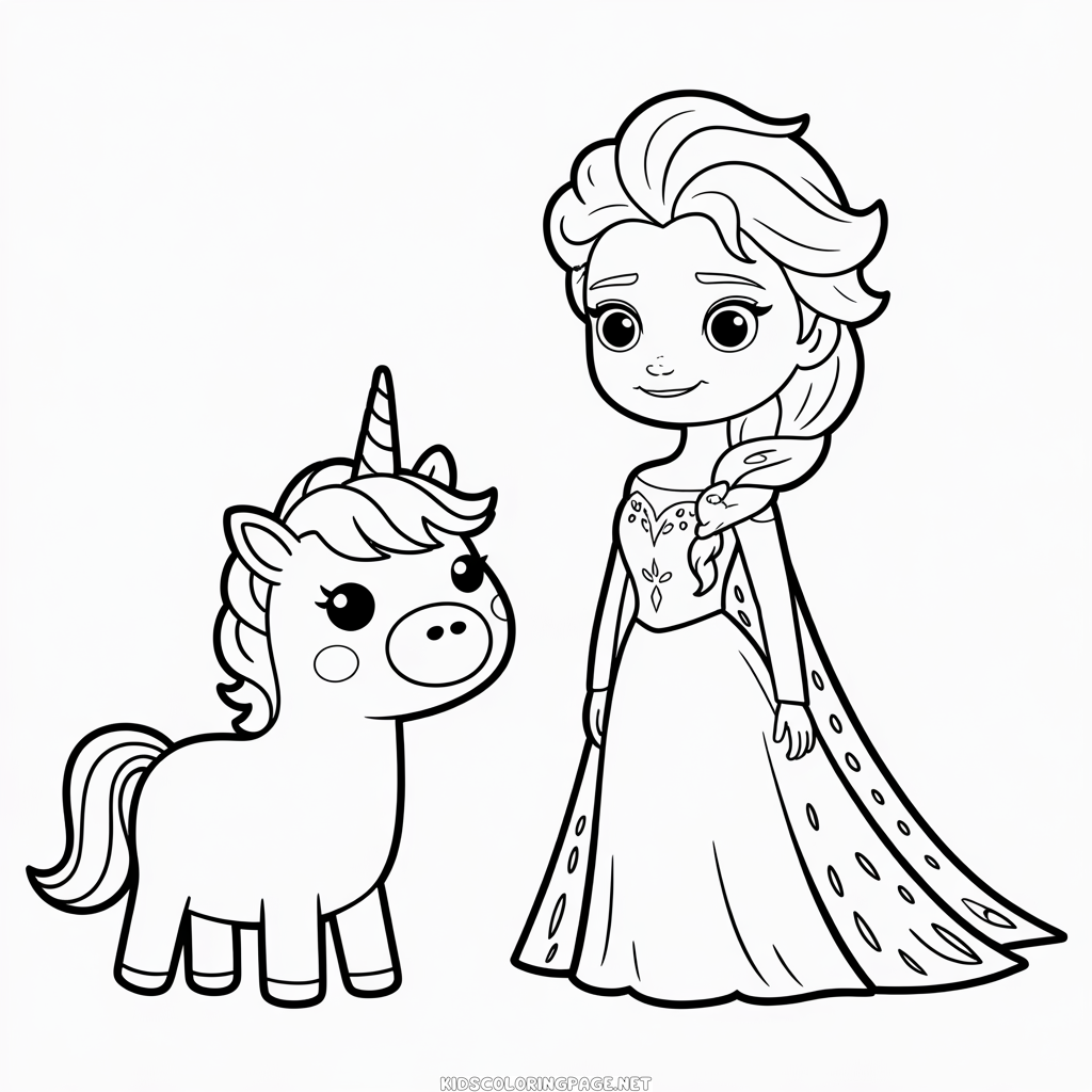 elsa and unicorn coloring page