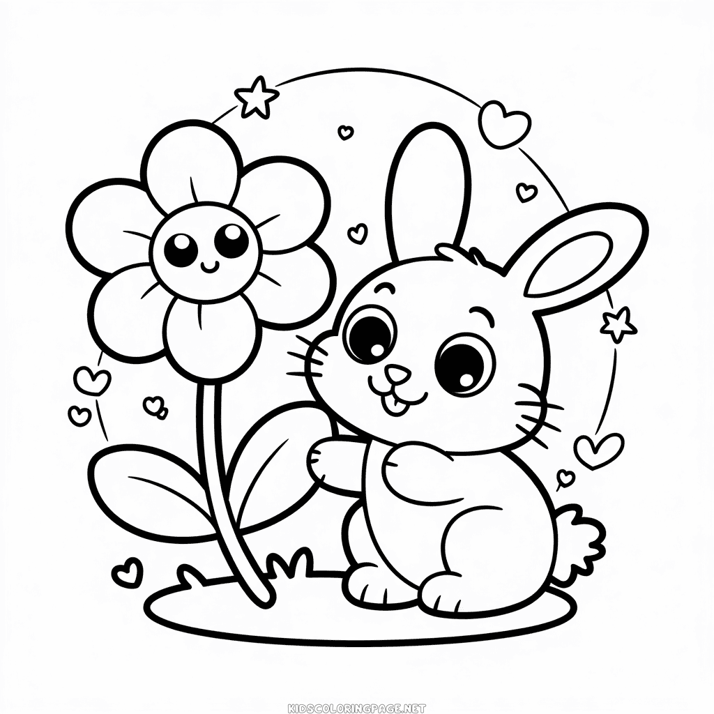 Flower and bunny coloring page