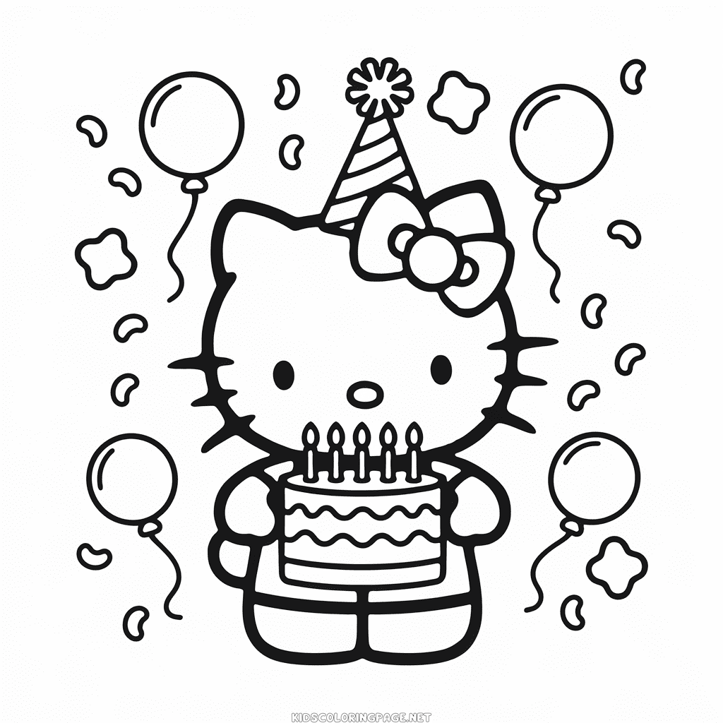 Hello kitty happy birthday coloring page