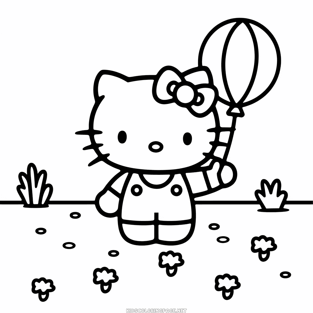 Hello kitty holding ballon coloring page