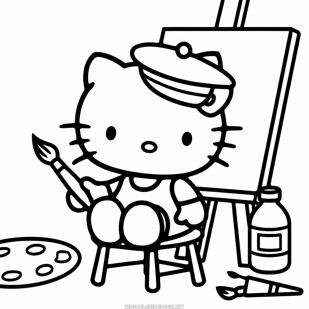 Artist hello kitty coloring page