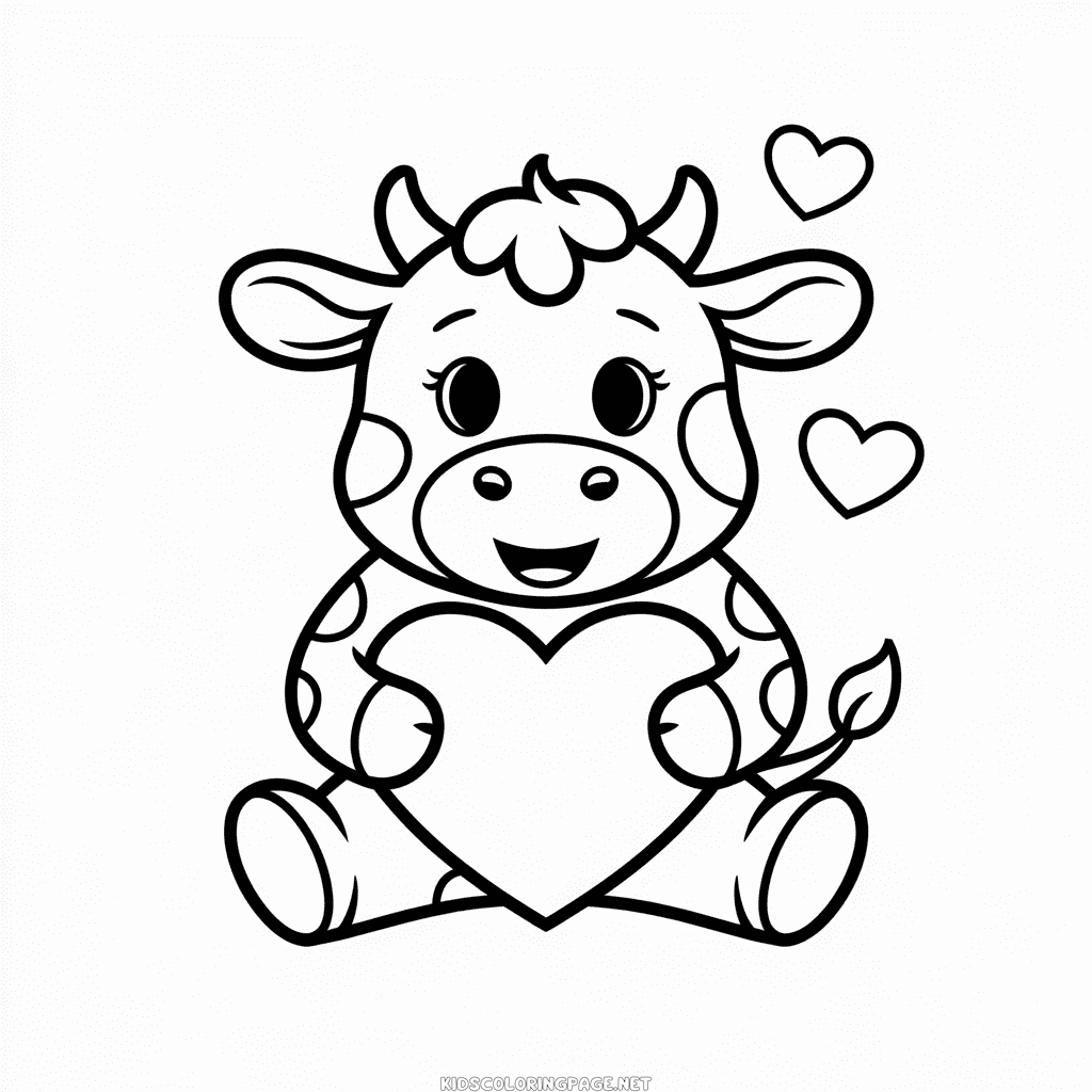 Baby Cow with Heart coloring page