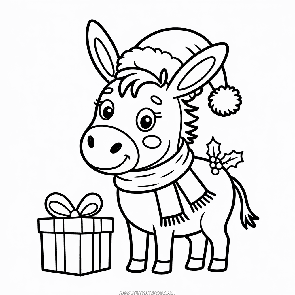 Christmas Holidays Donkey coloring page
