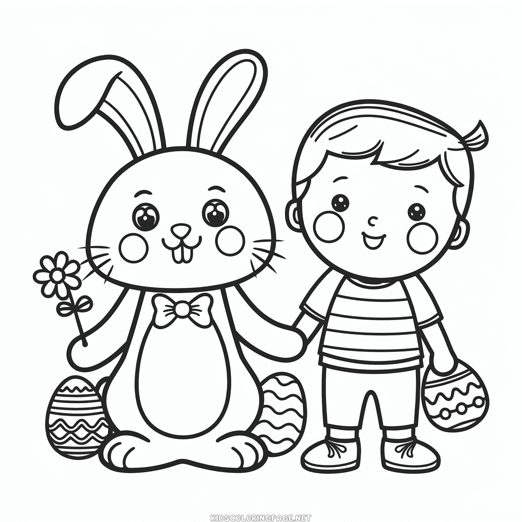 Easter bunny and boy coloring page