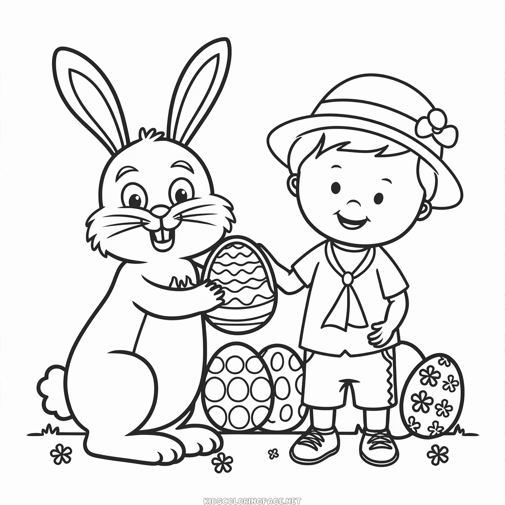 Easter bunny and toddler coloring page