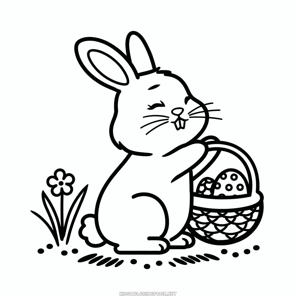 Easter bunny collecting eggs coloring page