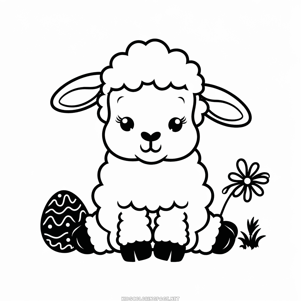Easter lamb sitting coloring page
