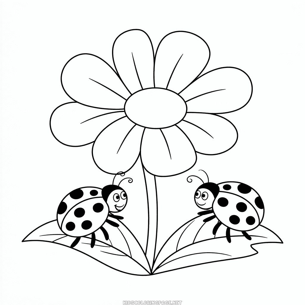 Flower and ladybugs coloring page
