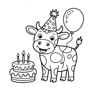 Happy Birthday Cow coloring page