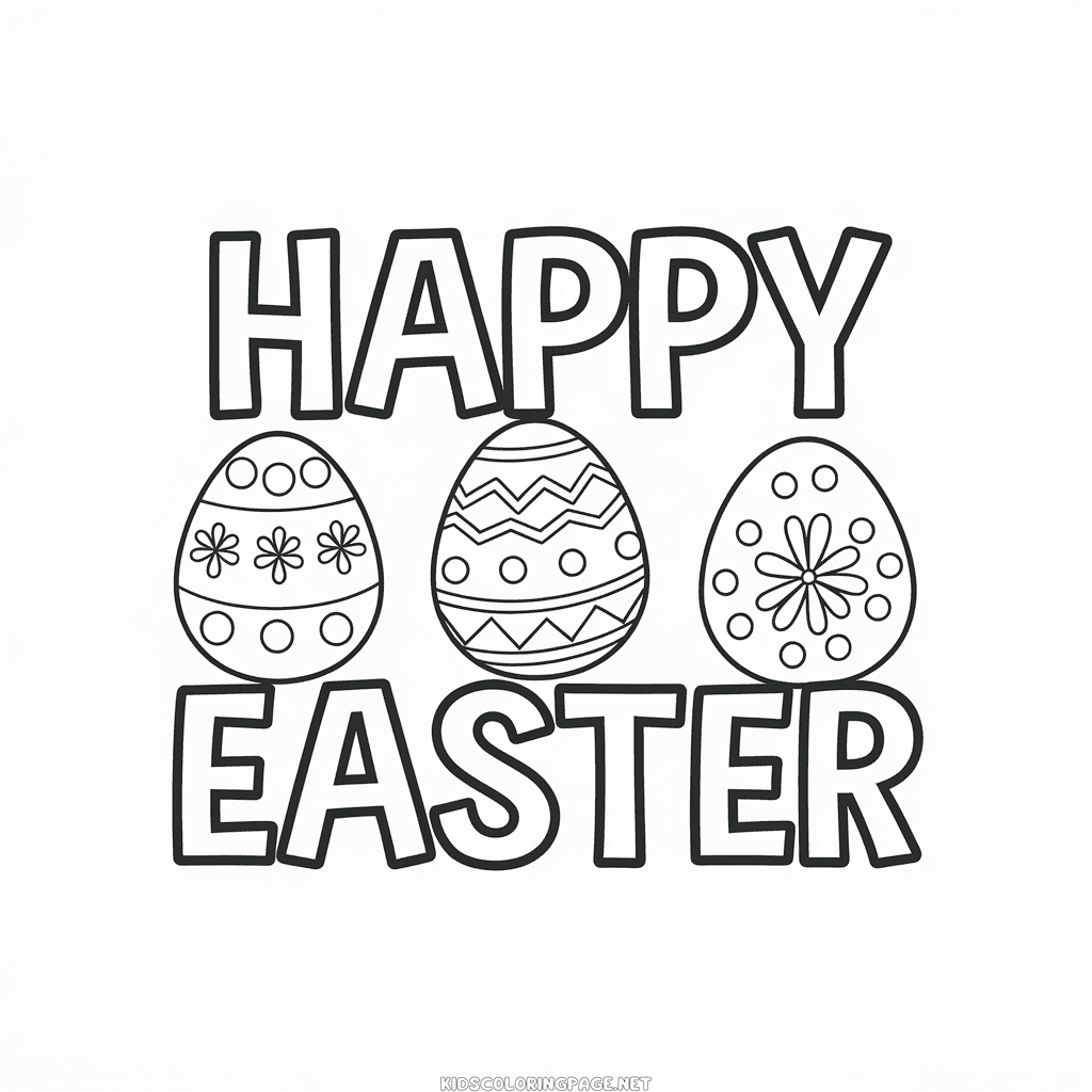 Happy Easter and eggs coloring page