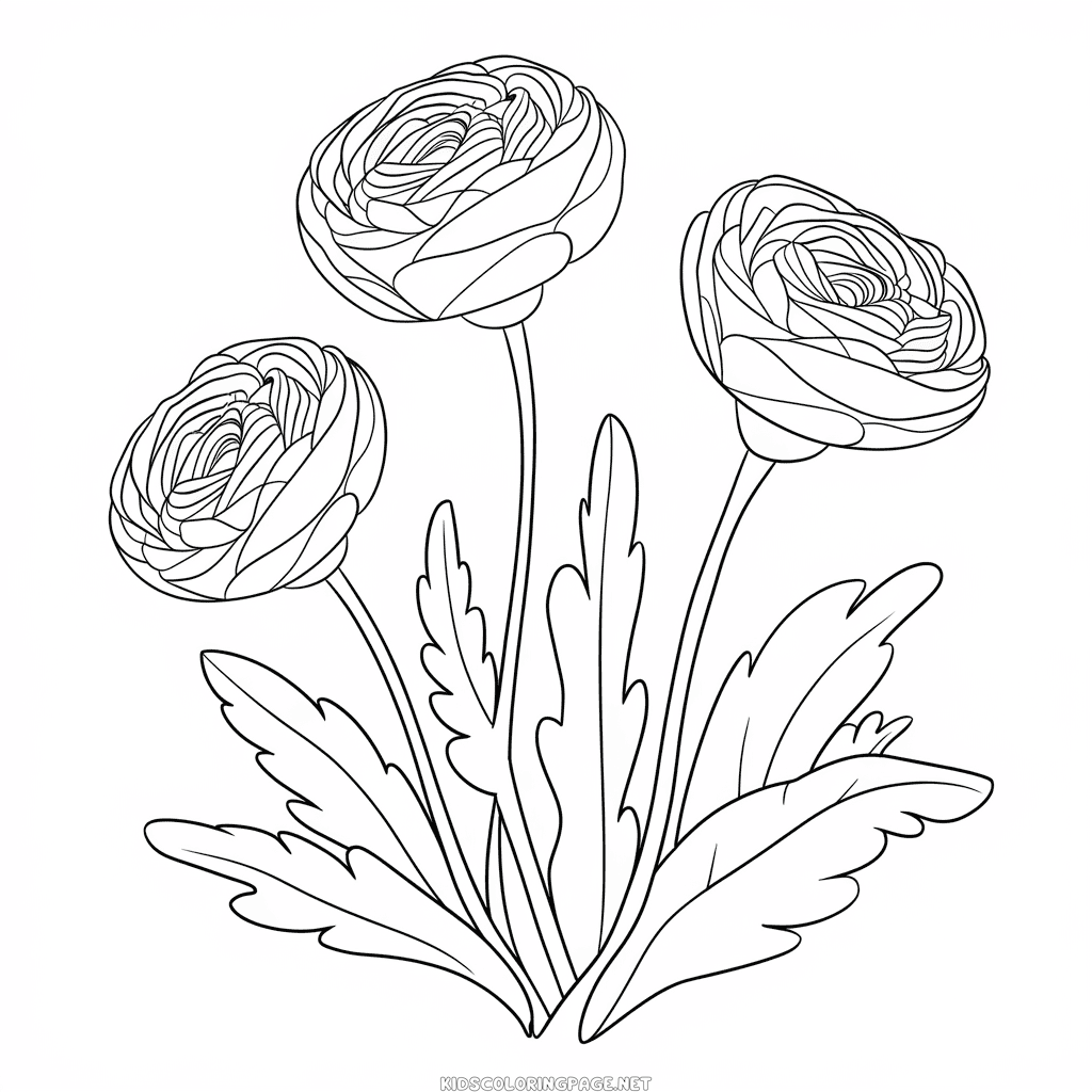 Ranunculus flower coloring page