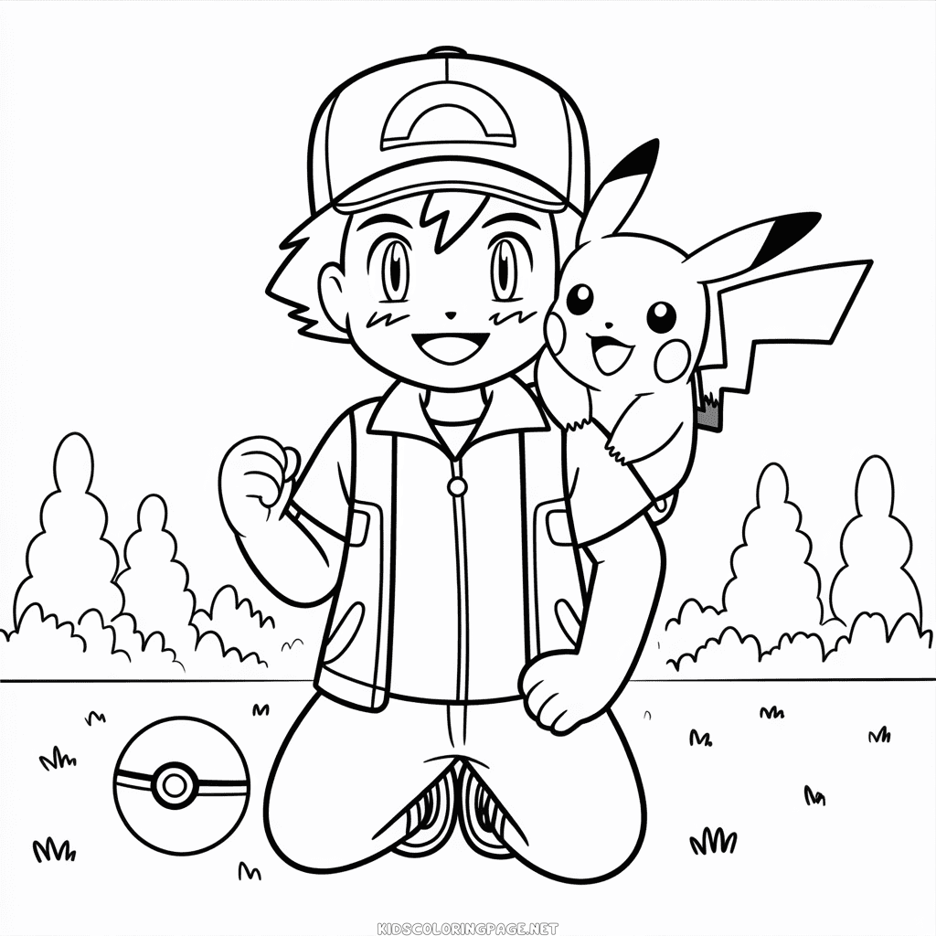 Ash and Pikachu Coloring Page