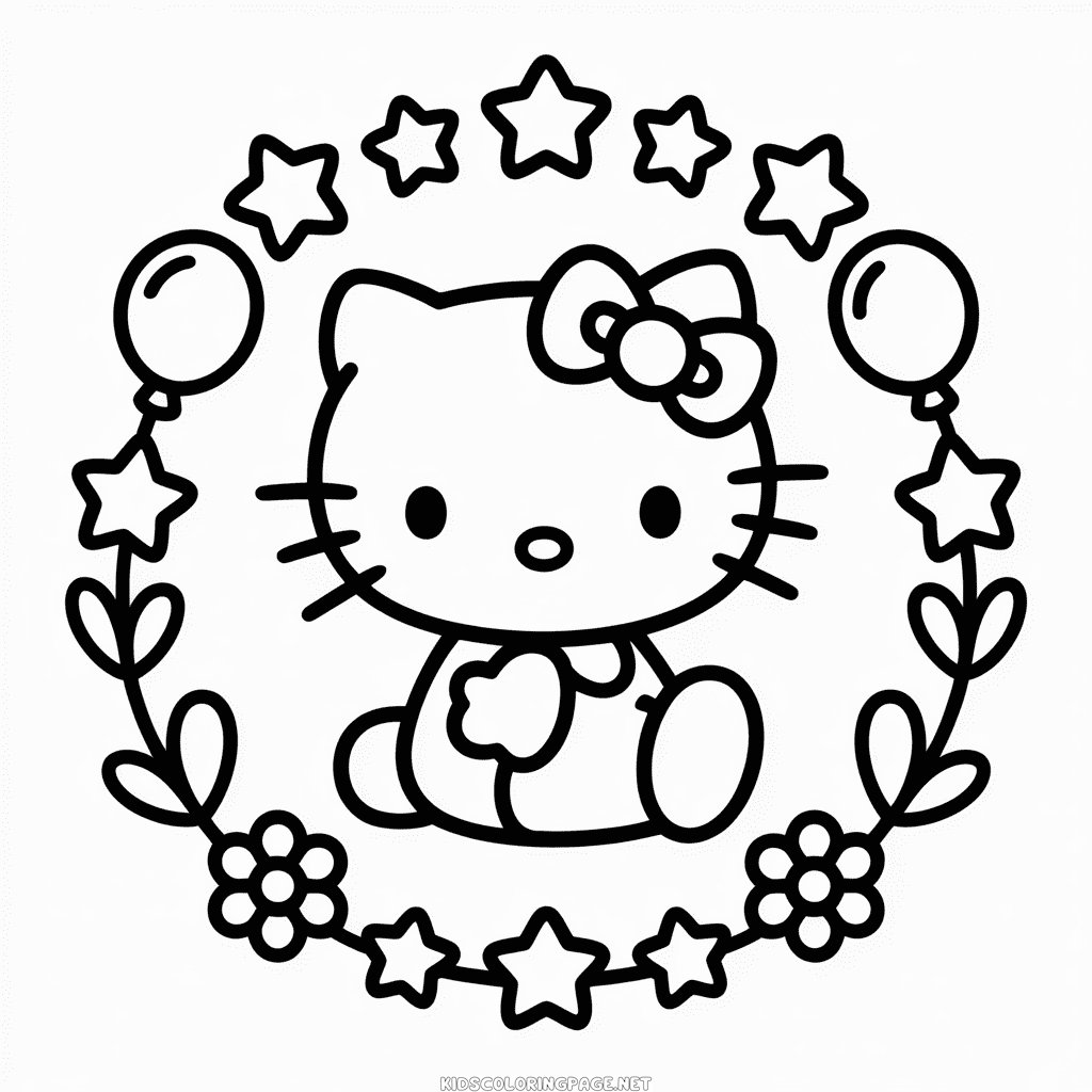 Black and White Hello Kitty Coloring Page