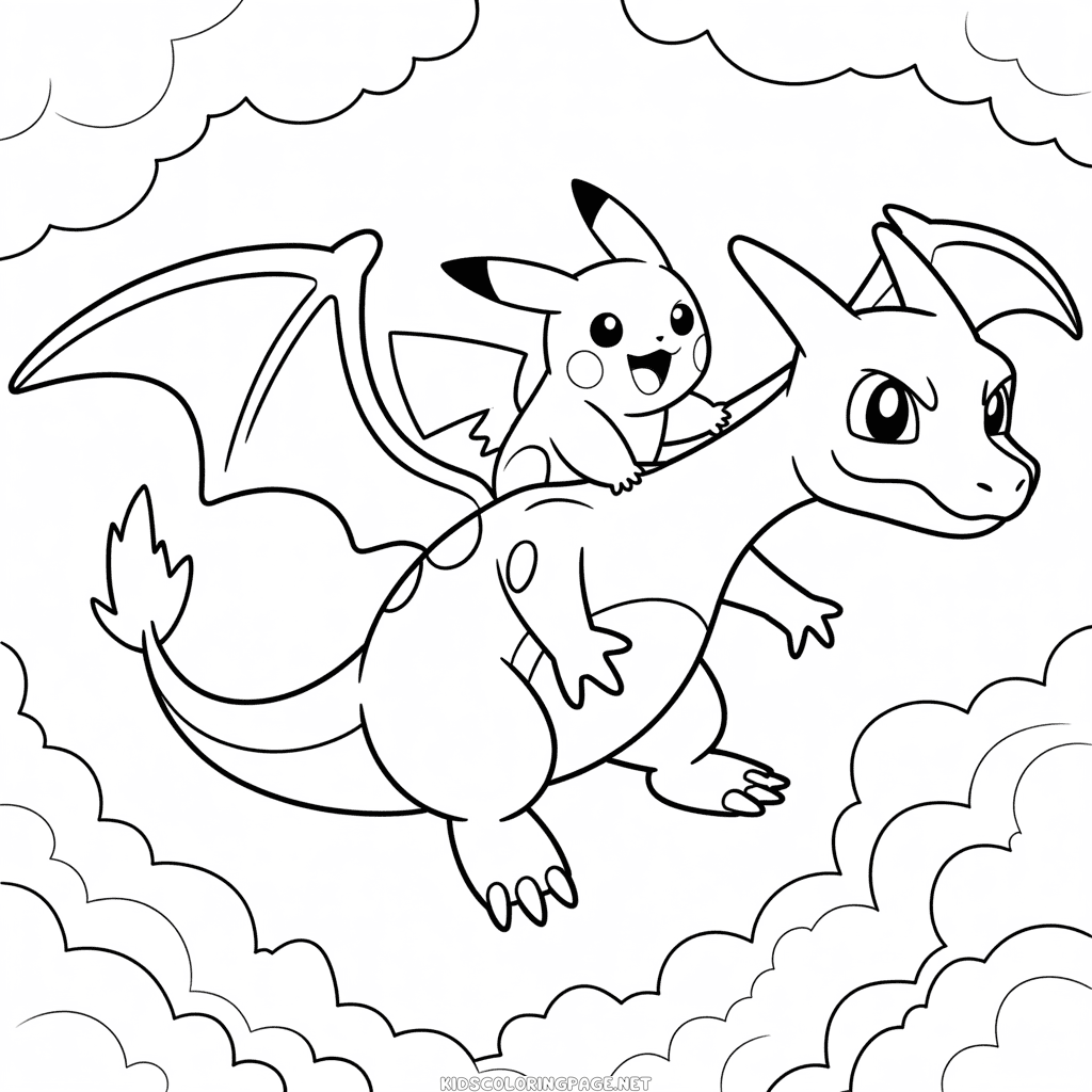 Charizard and Pikachu Coloring Page
