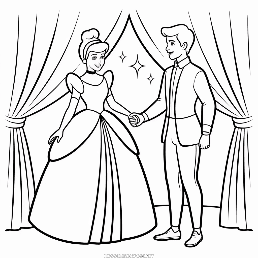 Cinderella and Prince Charming Coloring Page