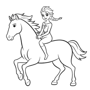 Elsa and Horse Coloring Page