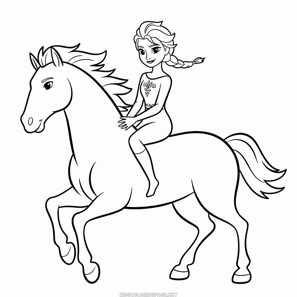 Elsa and Horse Coloring Page