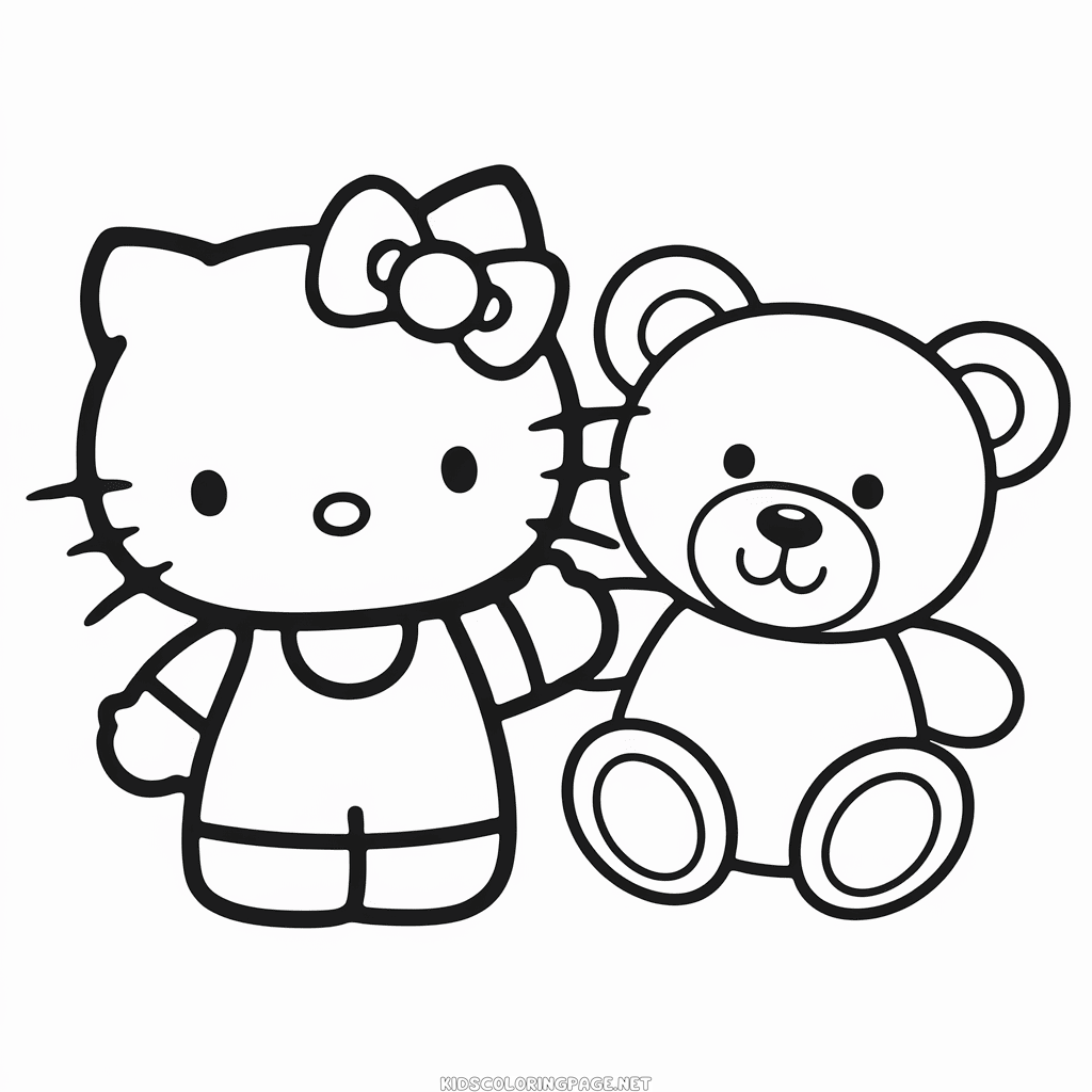 Hello Kitty and Teddy Bear Coloring Page