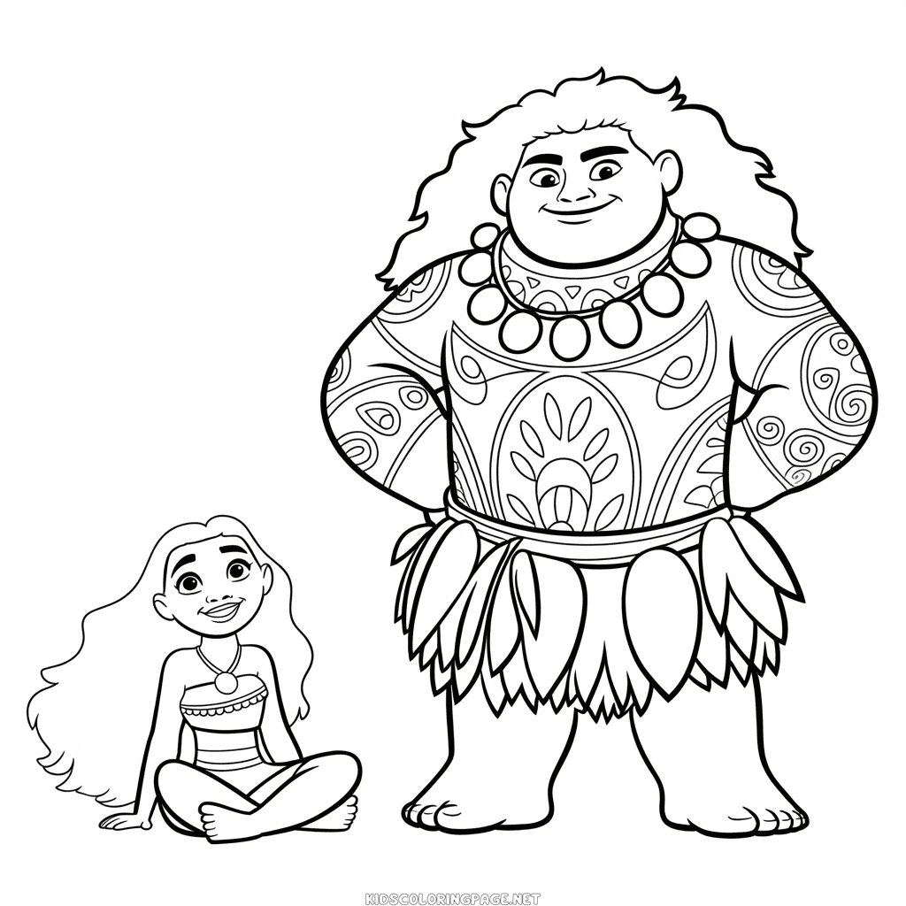 Moana and Maui Coloring Page
