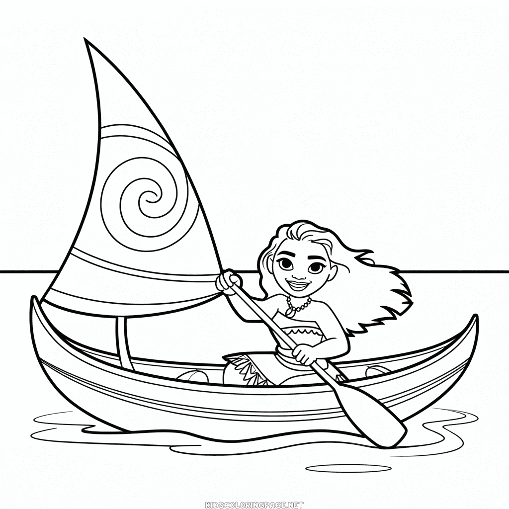 Moana in Boat Coloring Page