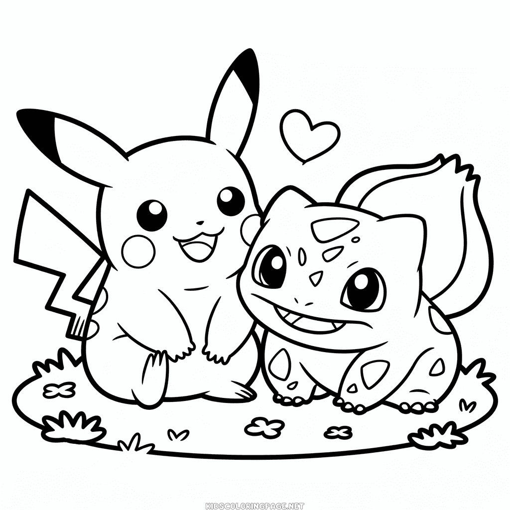 Pikachu and Bulbasaur Coloring Page