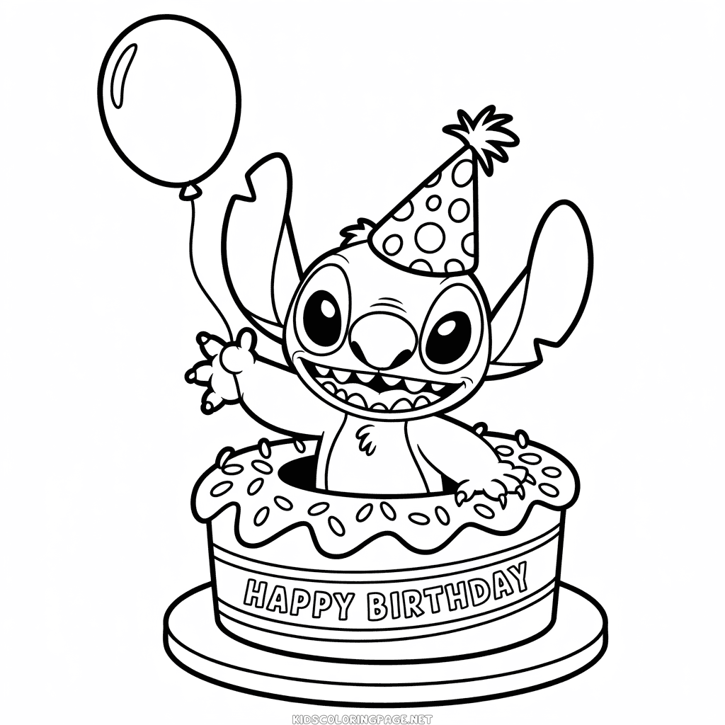 Stitch Birthday Coloring Page