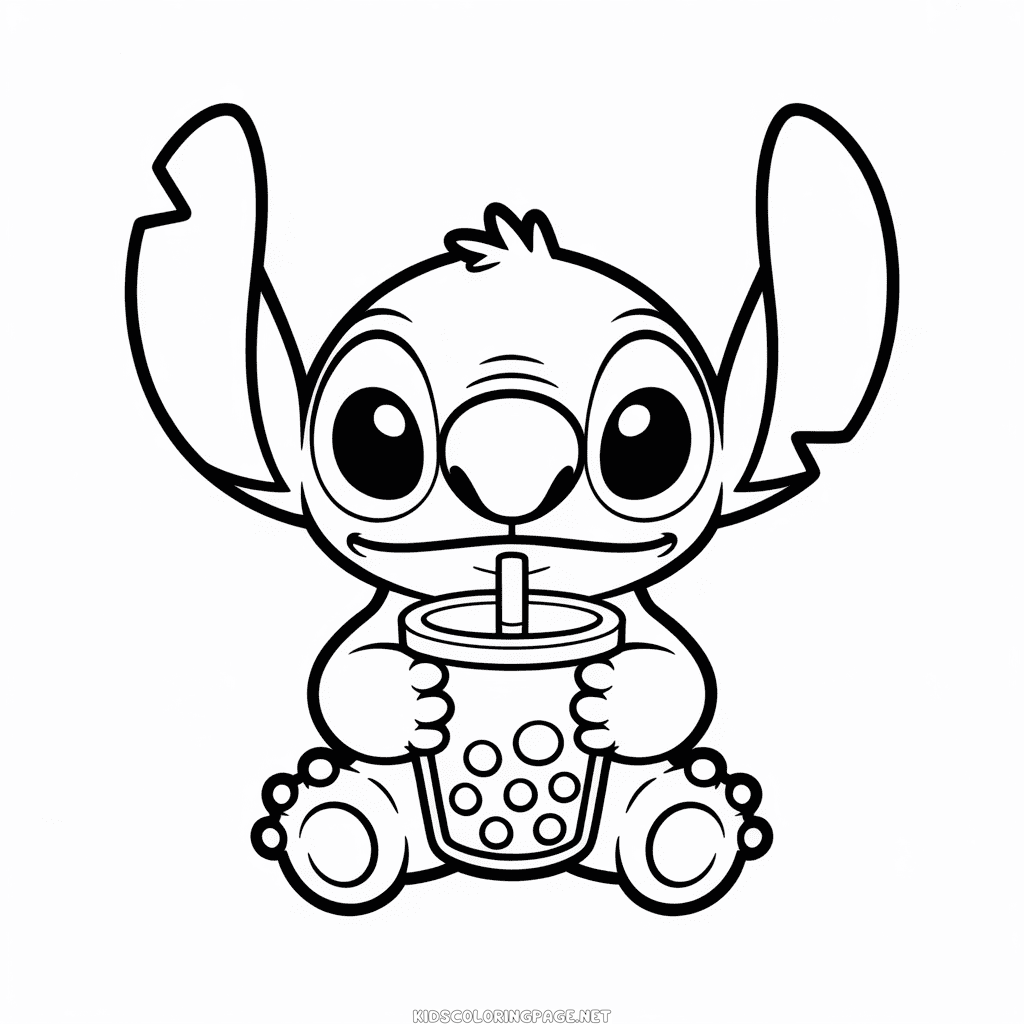 Stitch with Boba Coloring Page
