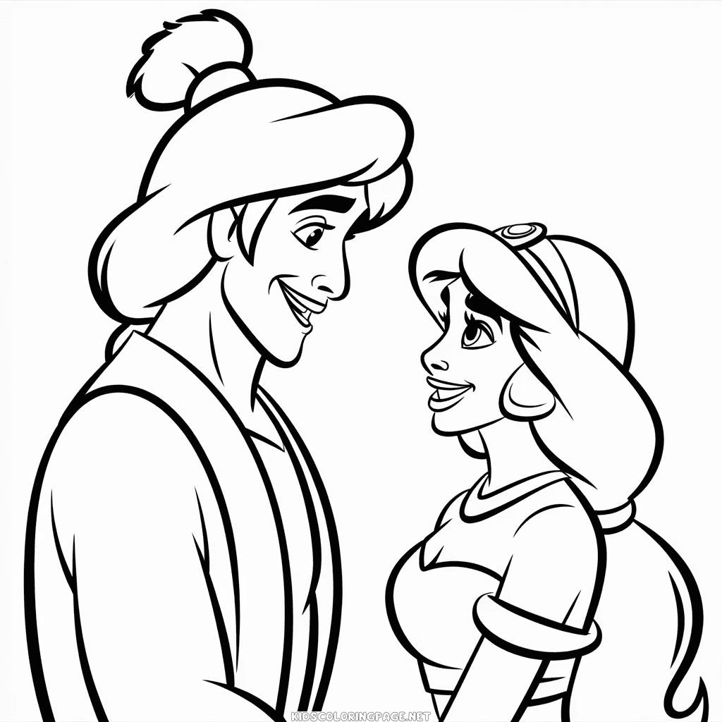 Aladdin and Jasmine Coloring Page