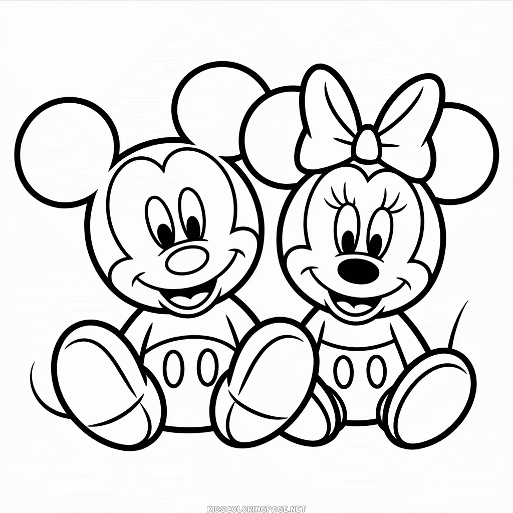 Baby Mickey and Minnie Coloring Page