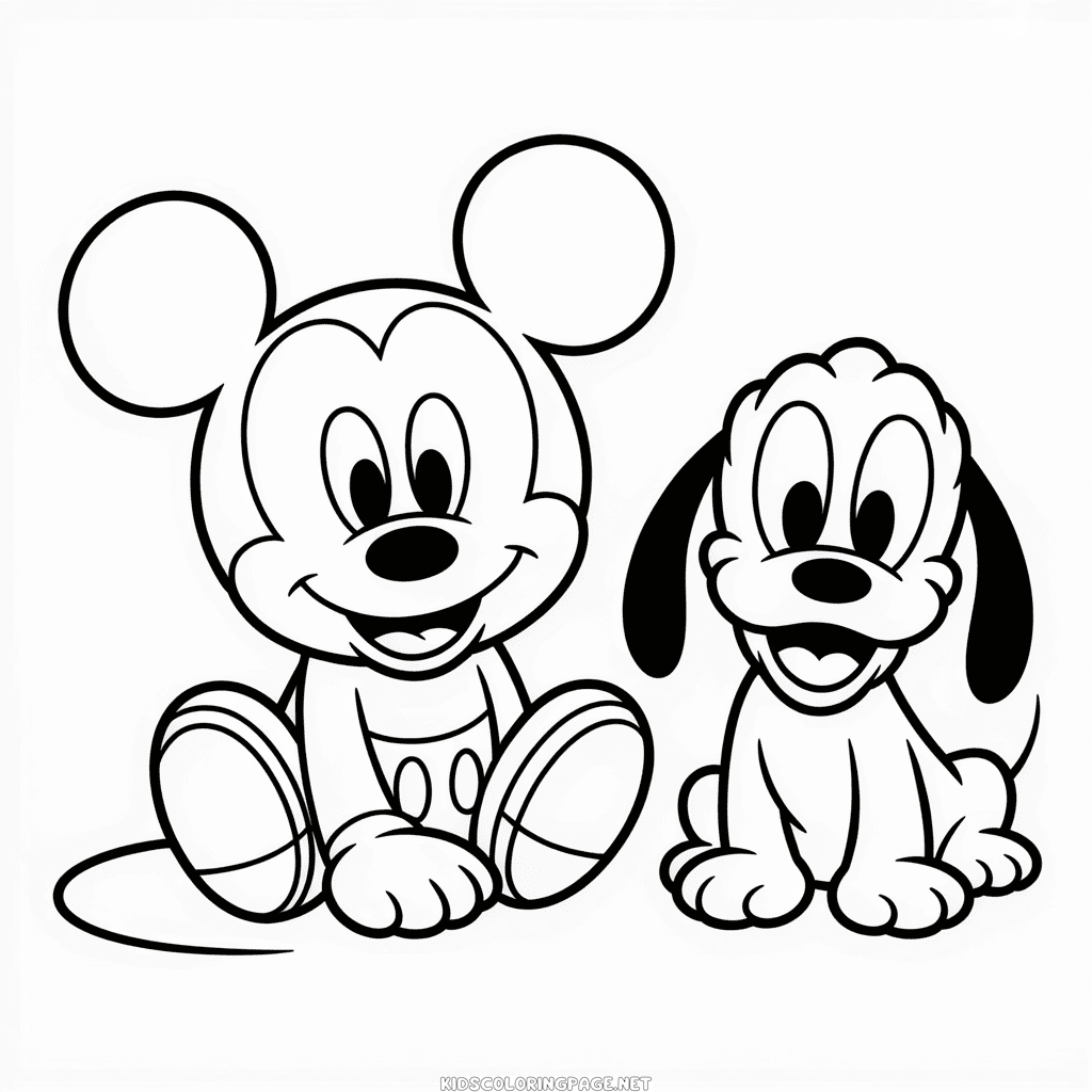 Baby Mickey and Pluto Coloring Page