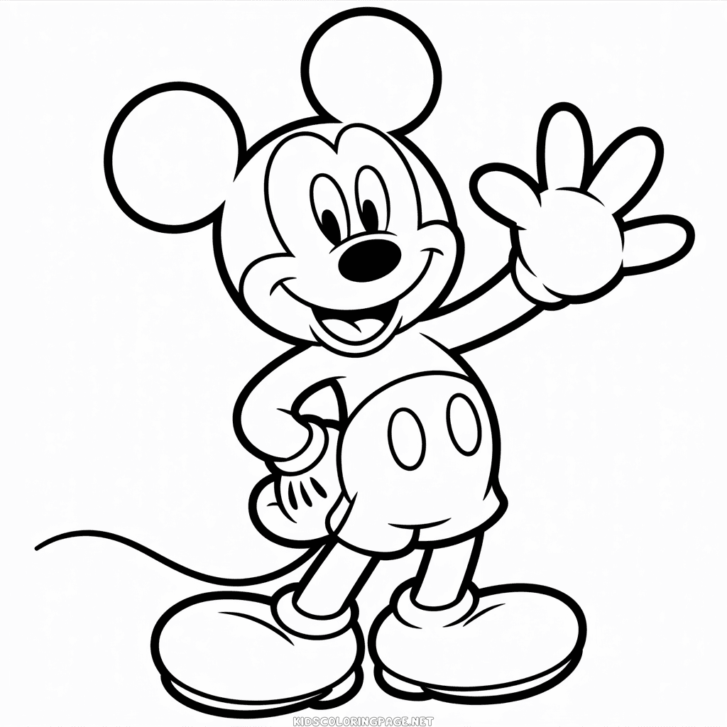Black and white Mickey Mouse Coloring Page