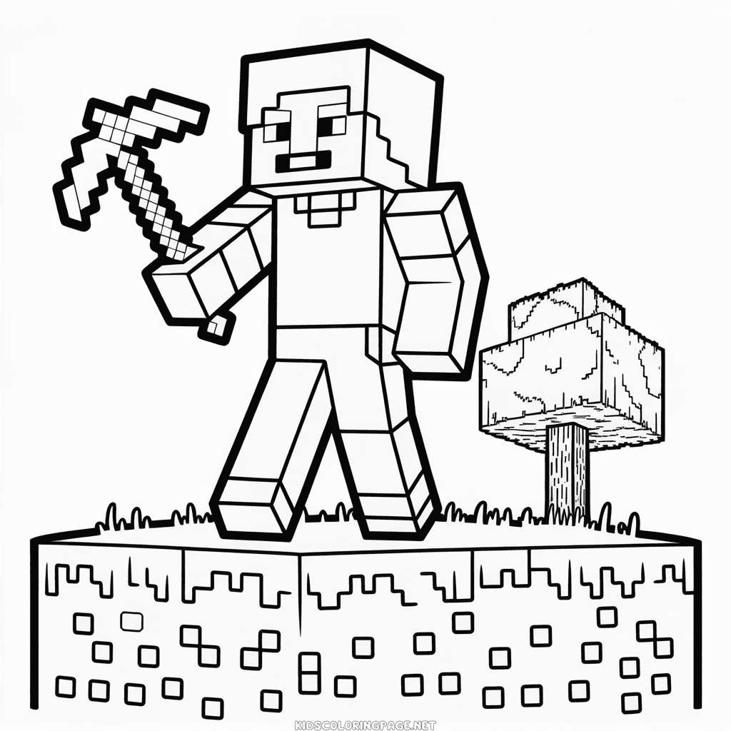 Black and White Minecraft Coloring Page