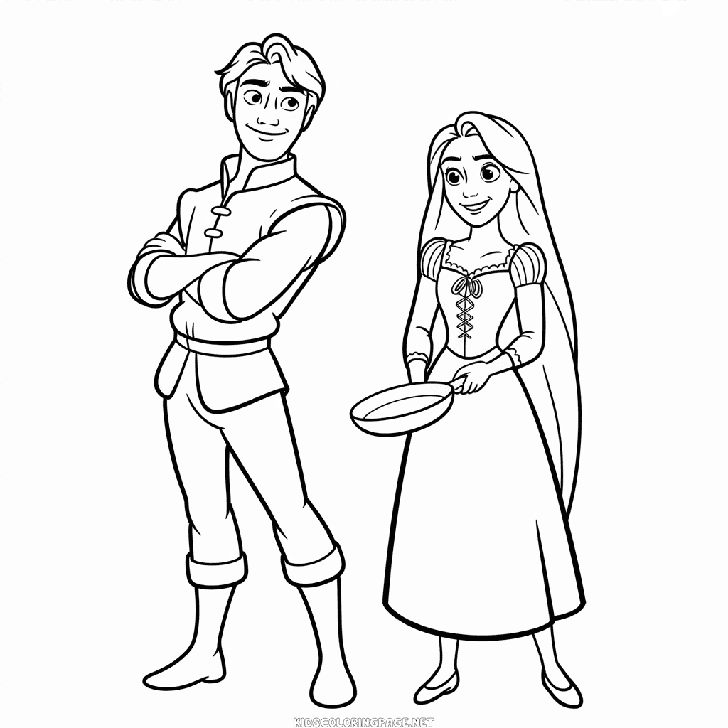 Flynn Rider and Rapunzel Coloring Page