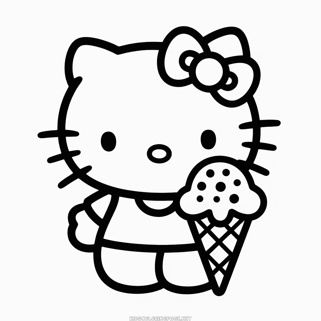 Hello Kitty and Ice Cream Coloring Page
