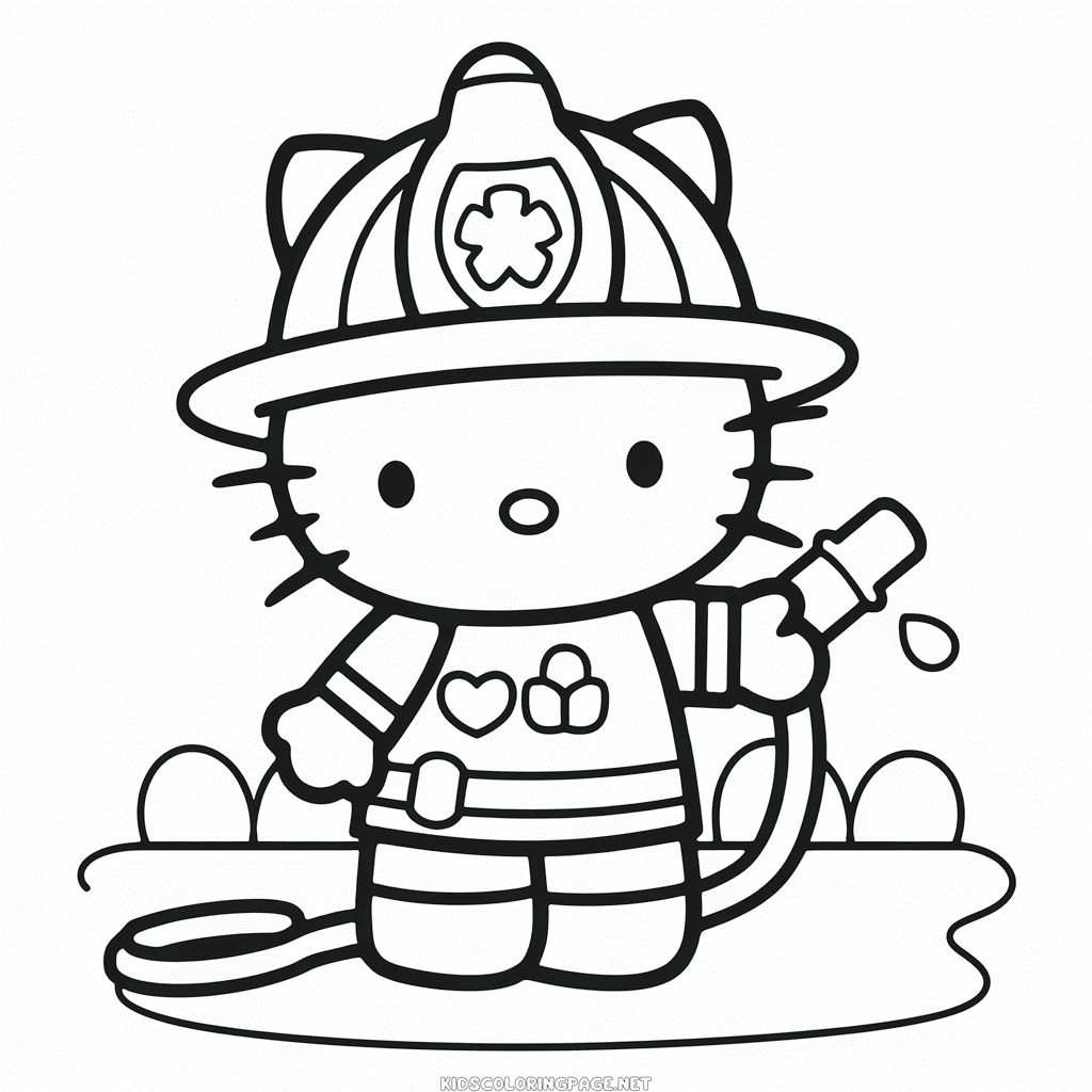 Hello Kitty Firefighter Coloring Page