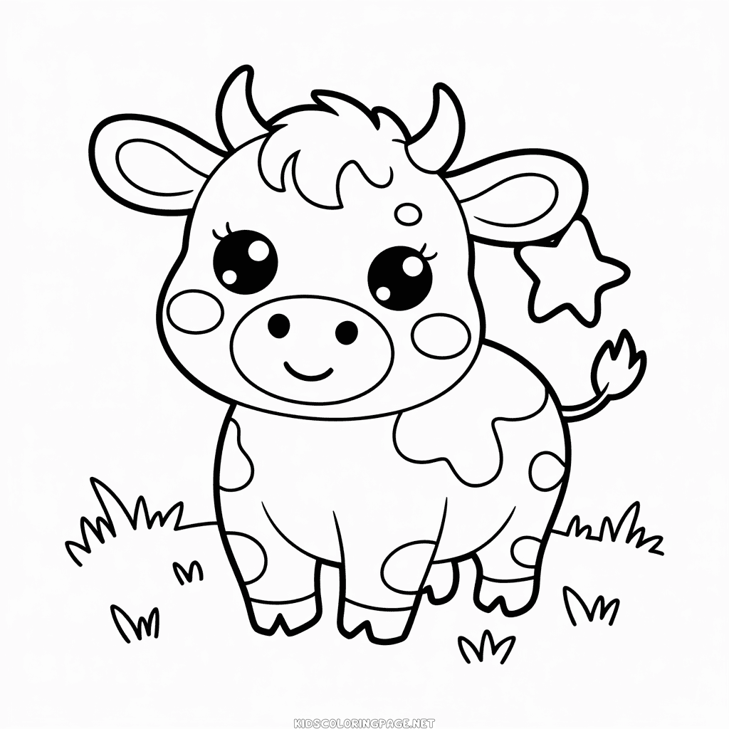 Kawaii Cow Coloring Page