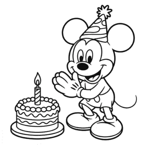 Mickey Mouse and Birthday Cake Coloring Page