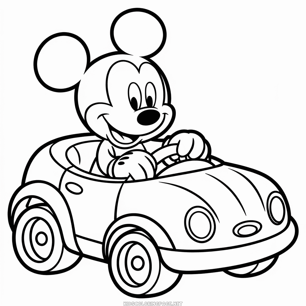 Mickey Mouse in Car Coloring Page