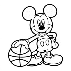 Mickey Mouse Playing Basketball Coloring Page
