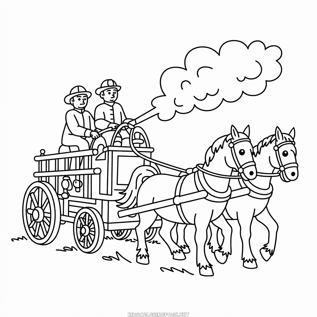 Old Fire Engine Horse Drawn Coloring Page