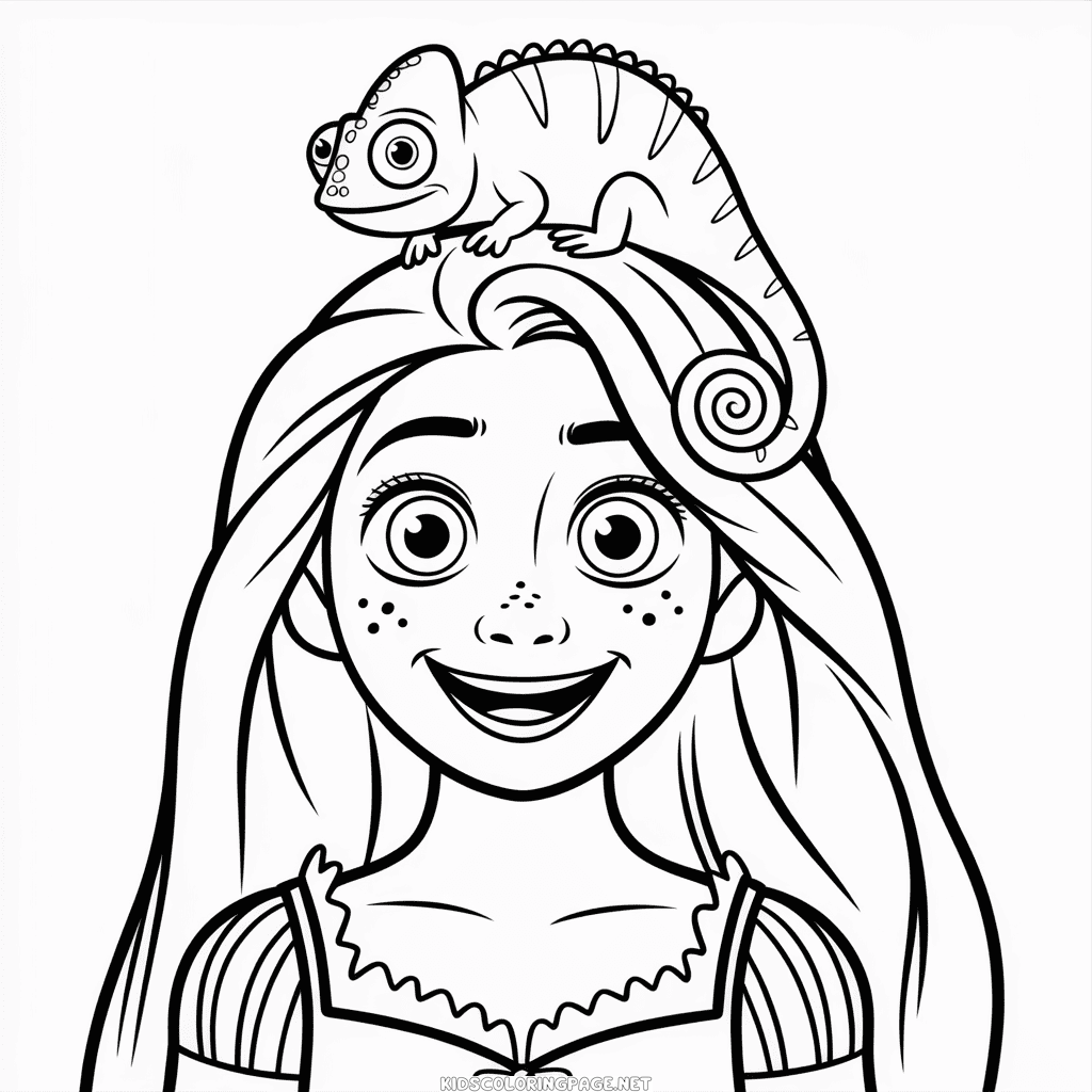 Rapunzel and Pascal Coloring Page