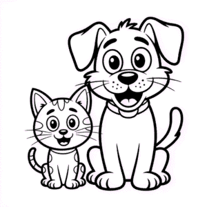Cartoon Cat and Dog Coloring Page