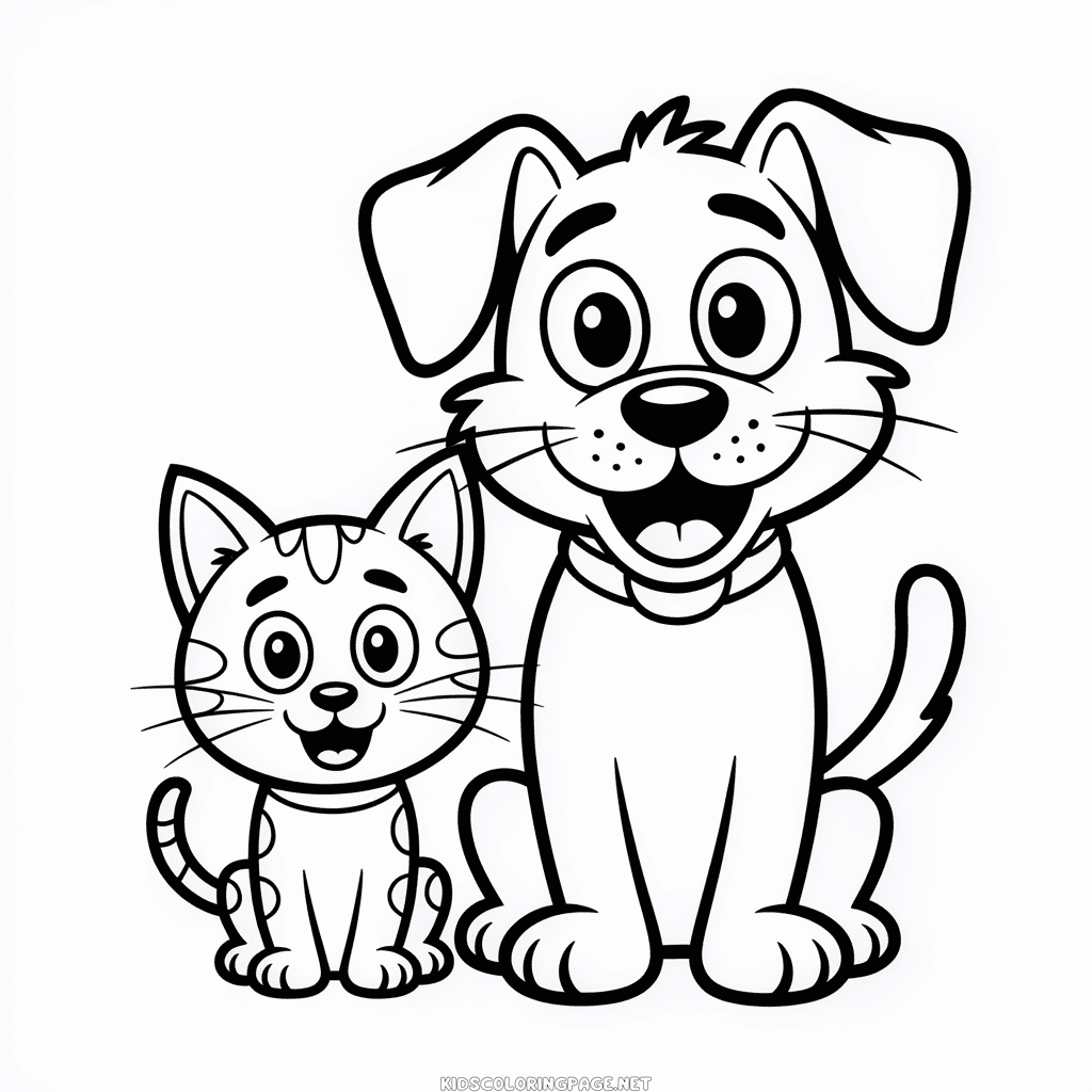 Cartoon Cat and Dog Coloring Page