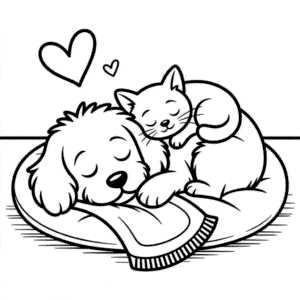 Cute Cat and Dog Coloring Page