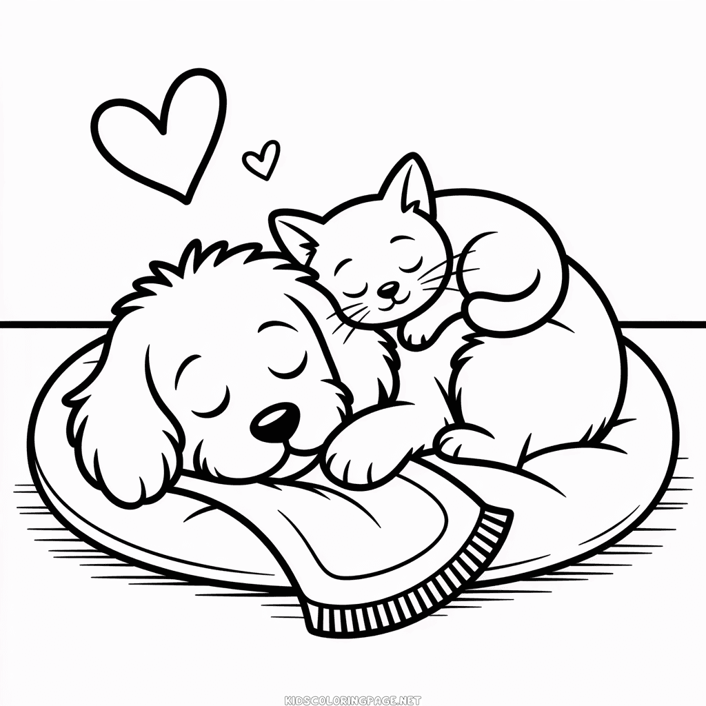 Cute Cat and Dog Coloring Page