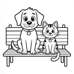 Dog and Cat Coloring Page